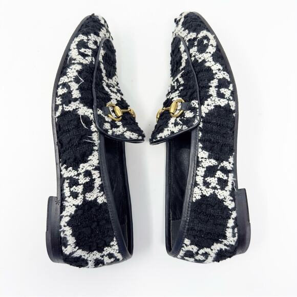 Gucci Jordaan GG Tweed Horsebit Loafers Black White Size 37 - Picture 7 of 12